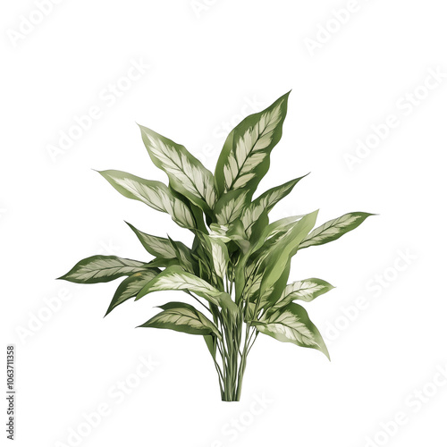 Chinese evergreens isolated on a transparent background and white background. Photo and PNG file 