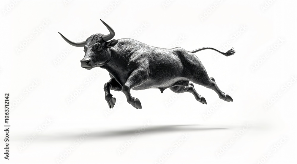 Fototapeta premium Black Bull Jumping Isolated on White Background