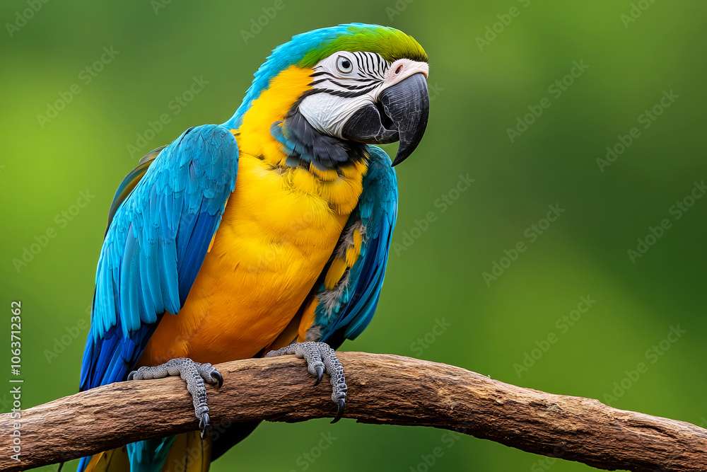 Colorful macaw parrot perched gracefully on a branch in its natural habitat Colorful macaw parrot perched gracefully on a branch in its natural habitat