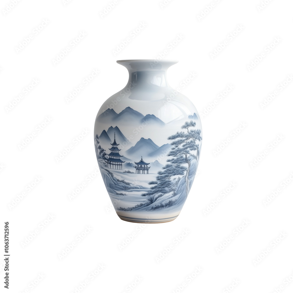 blue Japanese vase isolated on white blue Japanese vase isolated on white