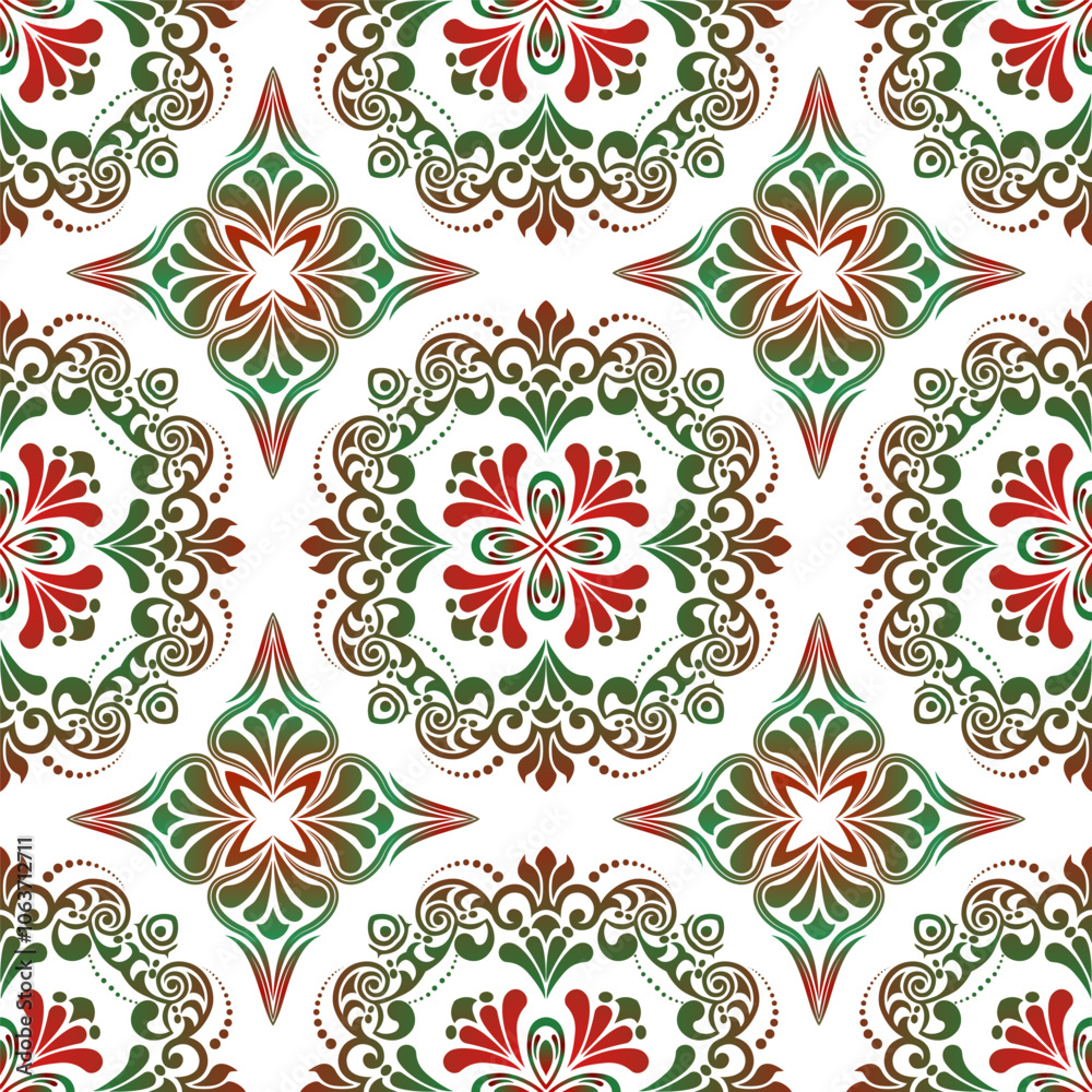 Fototapeta premium Vector damask seamless pattern background. Vintage ornamental template with pattern. Islam, turkish, Indian, Arabic. Vector, illustration.