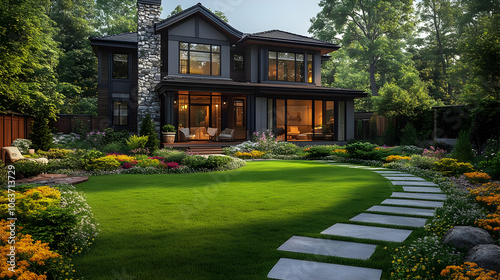 Modern House with Stone Pat...