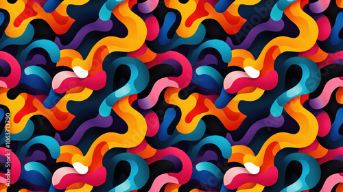 Wallpaper Mural Colorful psychedelic seamless pattern featuring interwoven curved shapes vibrant graphic design abstract art Torontodigital.ca