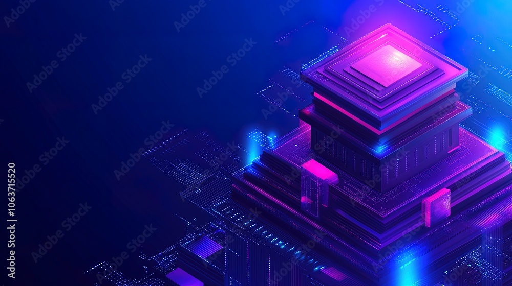Fototapeta premium Quantum computing concept with futuristic processor emitting light