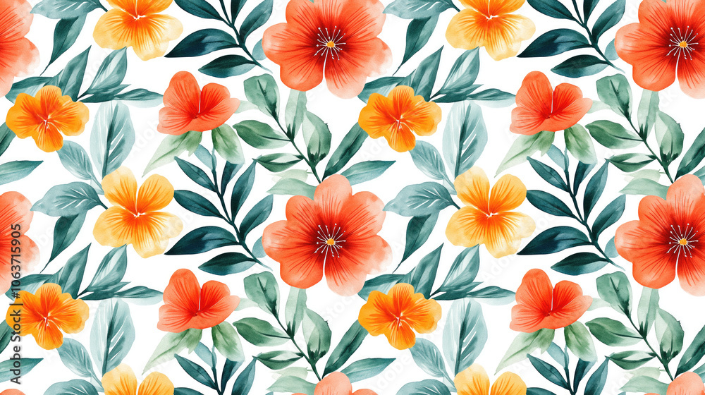 custom made wallpaper toronto digitalWatercolor leaf and flower seamless pattern vibrant botanical design on white background