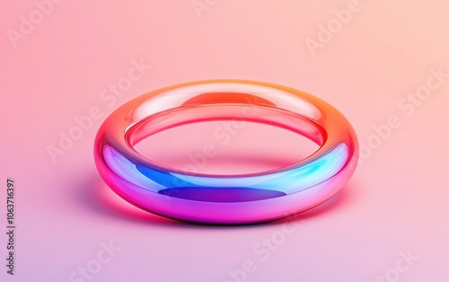 Colorful reflective ring on a soft pastel background.