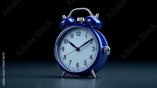 Wallpaper Mural Time is Ticking: A classic blue alarm clock stands alone against a dark backdrop, its hands frozen in a moment of suspense. The image evokes a sense of urgency and the importance of time management. Torontodigital.ca