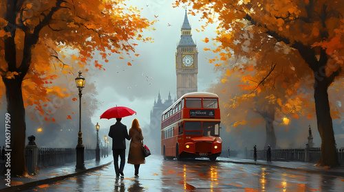 Autumn Cityscape with Doubl...