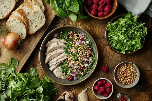 Salat mit Hähnchenfilet in Himbeeren Marinade  photo