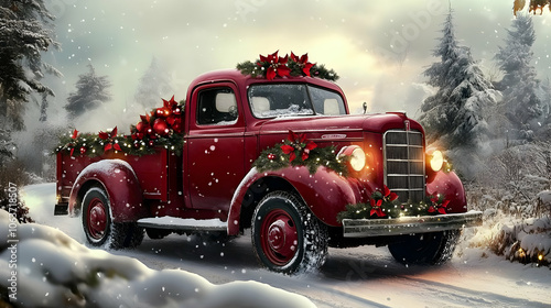 Red Pickup Truck Decorated ...