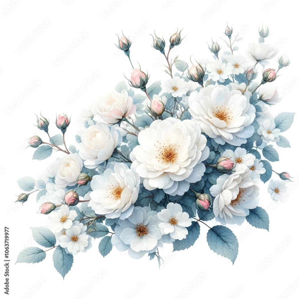 흰 배경, 찔레꽃, 수채화 (white background, Multiflora rose, water colour) 흰 배경, 찔레꽃, 수채화 (white background, Multiflora rose, water colour)