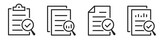 Review audit icon set. Audit document, overview risk, verification, result, marketing analysis, business data report - stock vector.