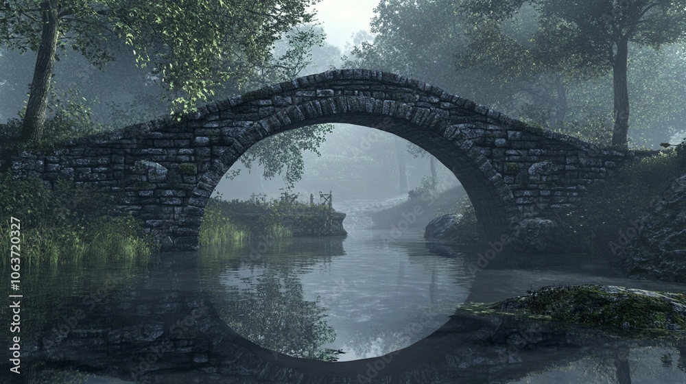 Fototapeta premium Rustic Stone Bridge Over Peaceful River