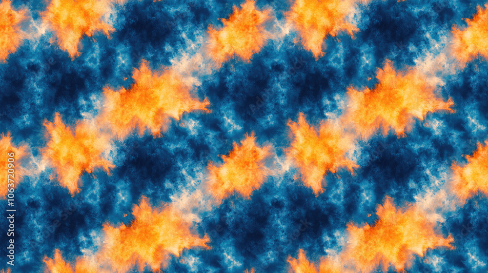 Obraz premium Vibrant seamless tie dye pattern featuring blue and orange colors perfect for textile design or graphic projects