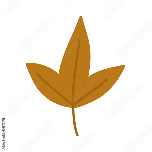 Cute hand drawn autumn leaf, cartoon flat vector illustration isolated on white background. Simple yellow fall leaf, nature design element.