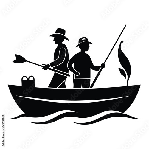 fisherman in boat silhouette vector illustration