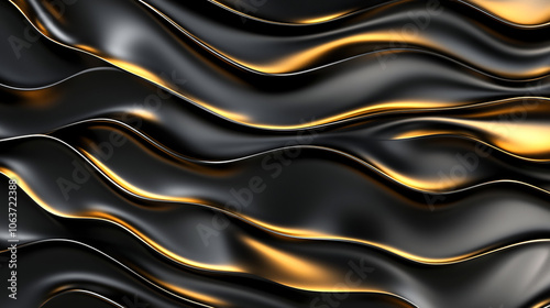 black and golden wave abstract background, luxury dark wallpaper