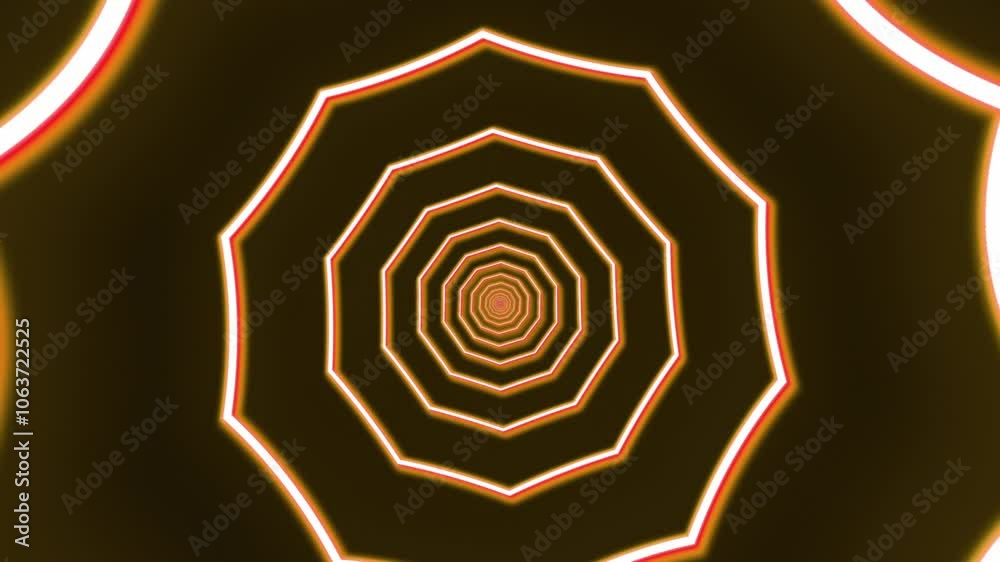 loop. Orange 3D neon glowing polygons, the geometric tunnel is endless. background animation loop. Orange 3D neon glowing polygons, the geometric tunnel is endless. background animation