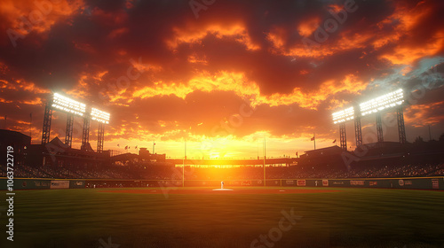 Baseball Stadium Sunset Photo