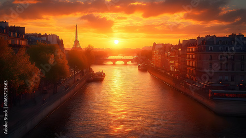 Golden Sunset Over City Riv...