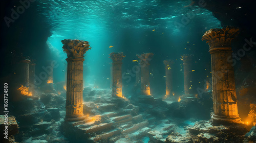 Underwater Temple with Colu...