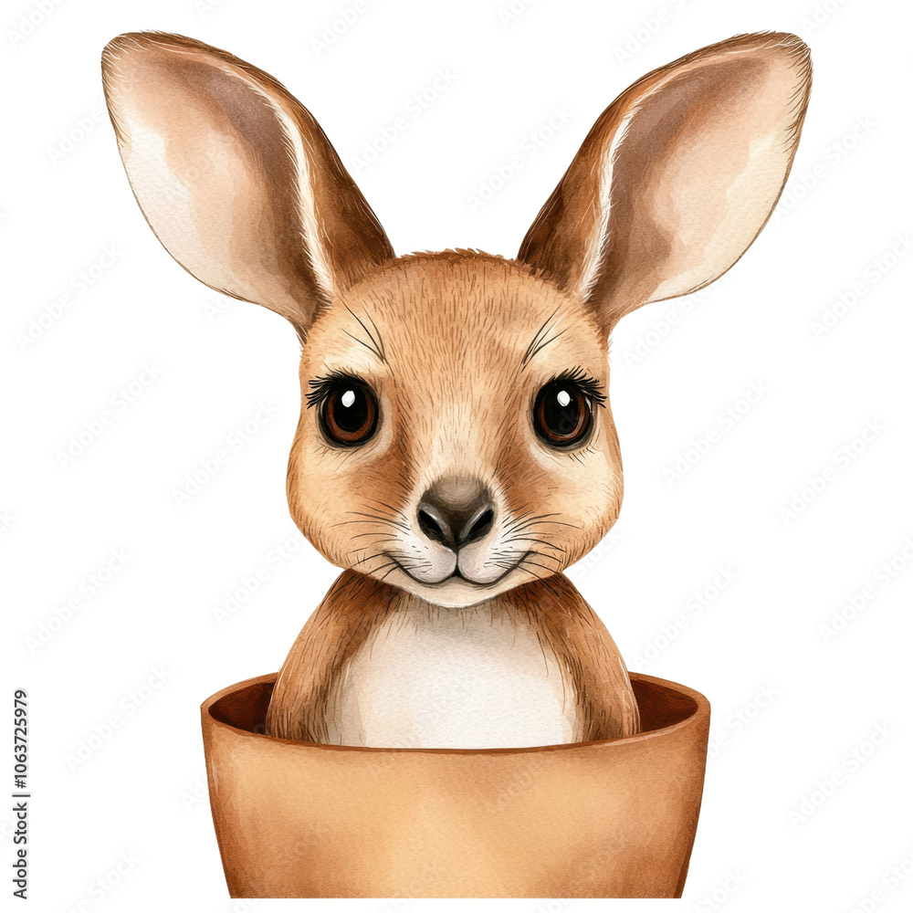 Cute rabbit popping out of a pot with big expressive eyes, isolated on ...
