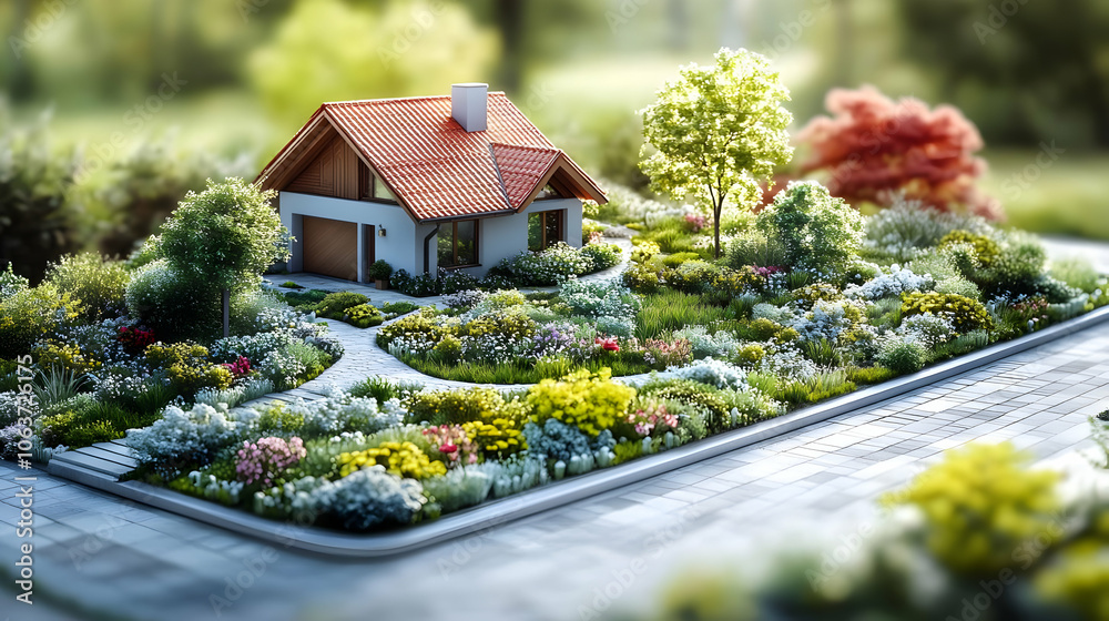 3D Illustration of a Small House with a Lush Garden 3D Illustration of a Small House with a Lush Garden