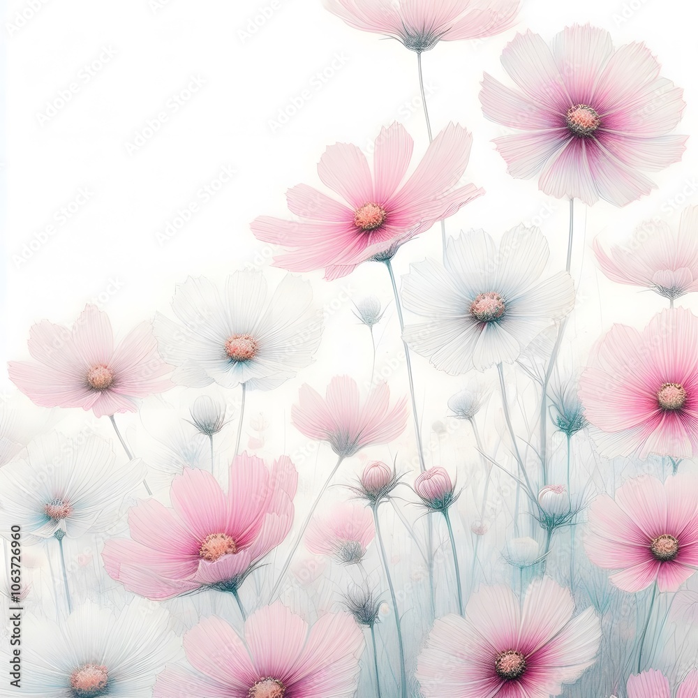 흰 배경, 코스모스, 파스텔화 (white background, cosmos, pastel painting) 흰 배경, 코스모스, 파스텔화 (white background, cosmos, pastel painting)