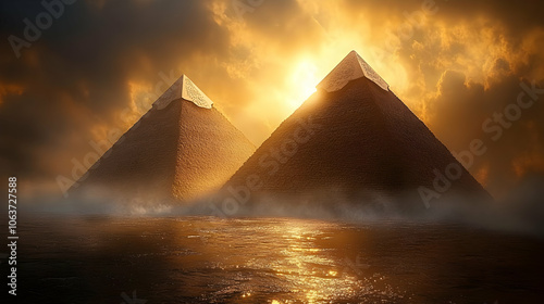 Golden Pyramids Sunset Illu...