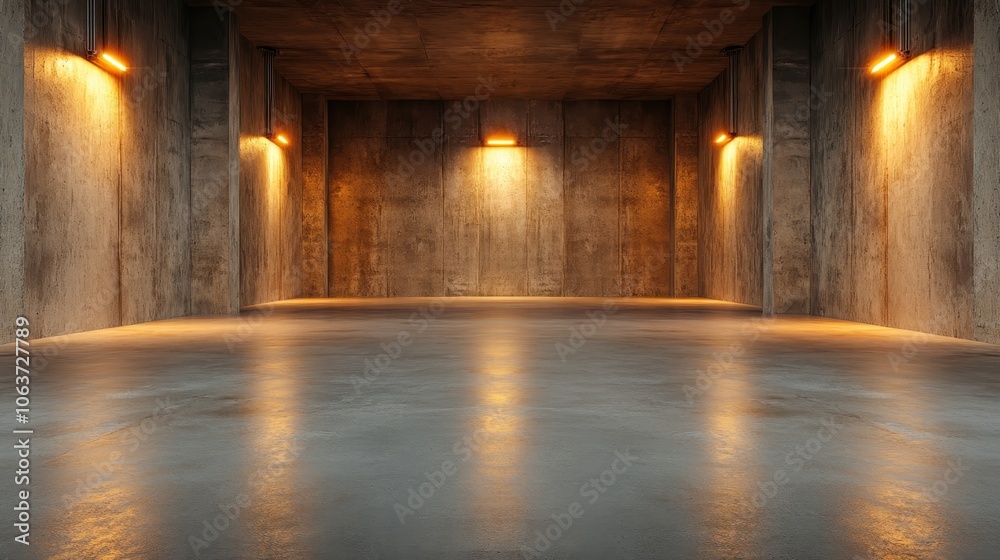 An empty concrete urban space, warmly illuminated by modern wall lights, provides an inviting yet industrial atmosphere, combining the best of both worlds. An empty concrete urban space, warmly illuminated by modern wall lights, provides an inviting yet industrial atmosphere, combining the best of both worlds.