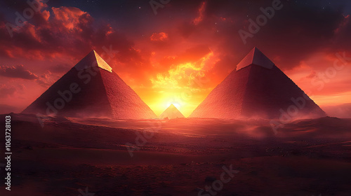 Pyramids at Sunset - Illust...
