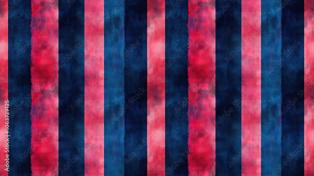 Fototapeta premium Modern Bohemian stripe pattern featuring blue tie dye effects and red textures ideal for fabric design and home decor