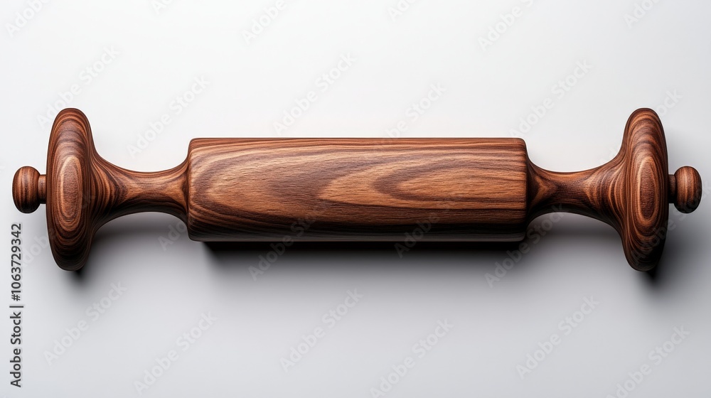 Artisan Wooden Rolling Pin: A meticulously crafted rolling pin, showcasing rich wood grain and elegant handles. Perfect for baking enthusiasts and culinary professionals alike.  