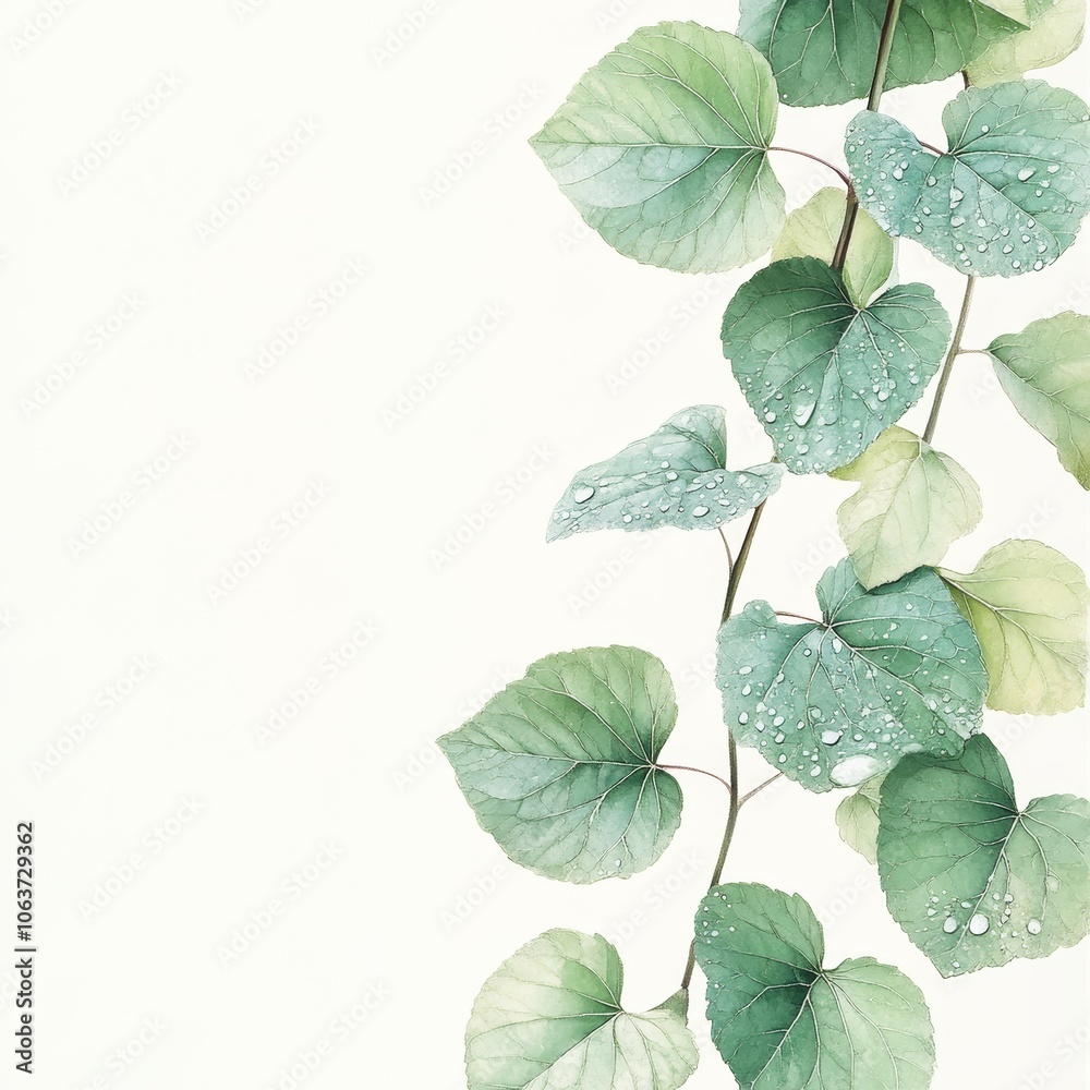 Green Leaves with Dew in Soft Light