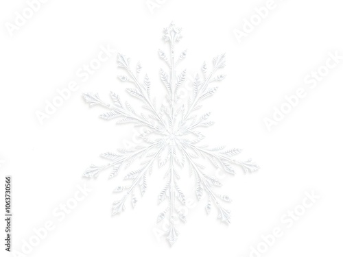 Delicate snowflake pattern on white background with intricate details and crystal formations, frosty texture, winter wonderland