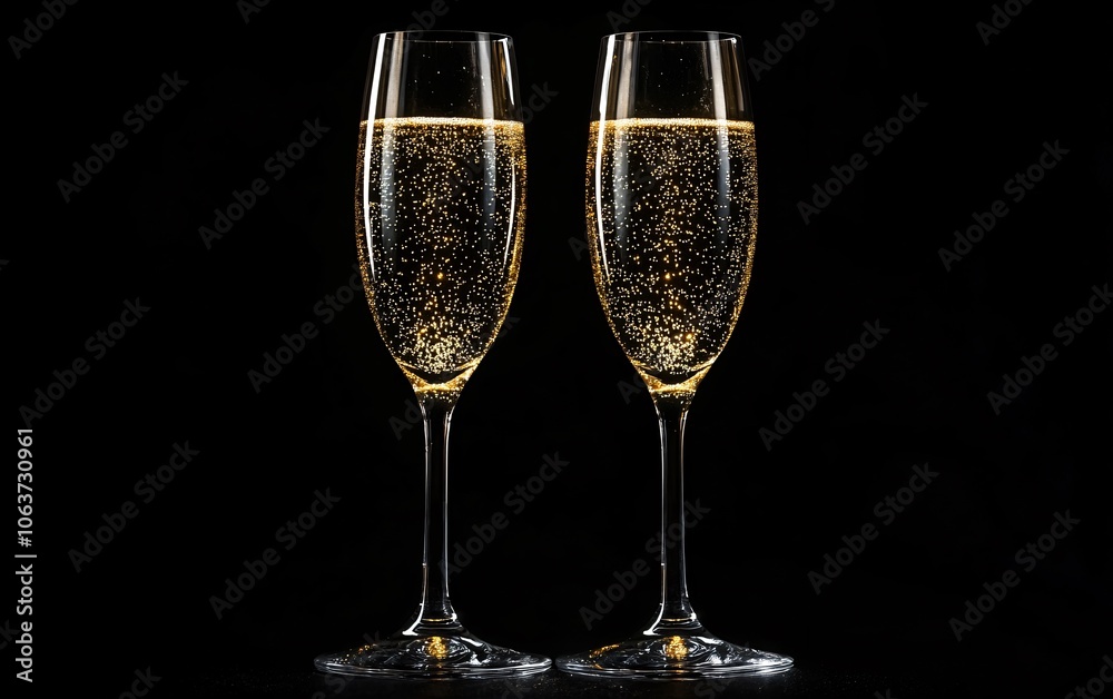 Two Glasses of Sparkling Champagne on Black Background Two Glasses of Sparkling Champagne on Black Background