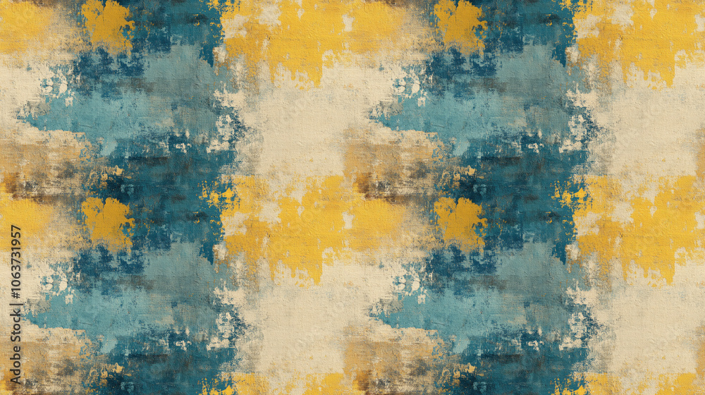 Obraz premium Seamless abstract textured pattern featuring blue yellow and brown hues on old canvas ideal for art texture and vintage design