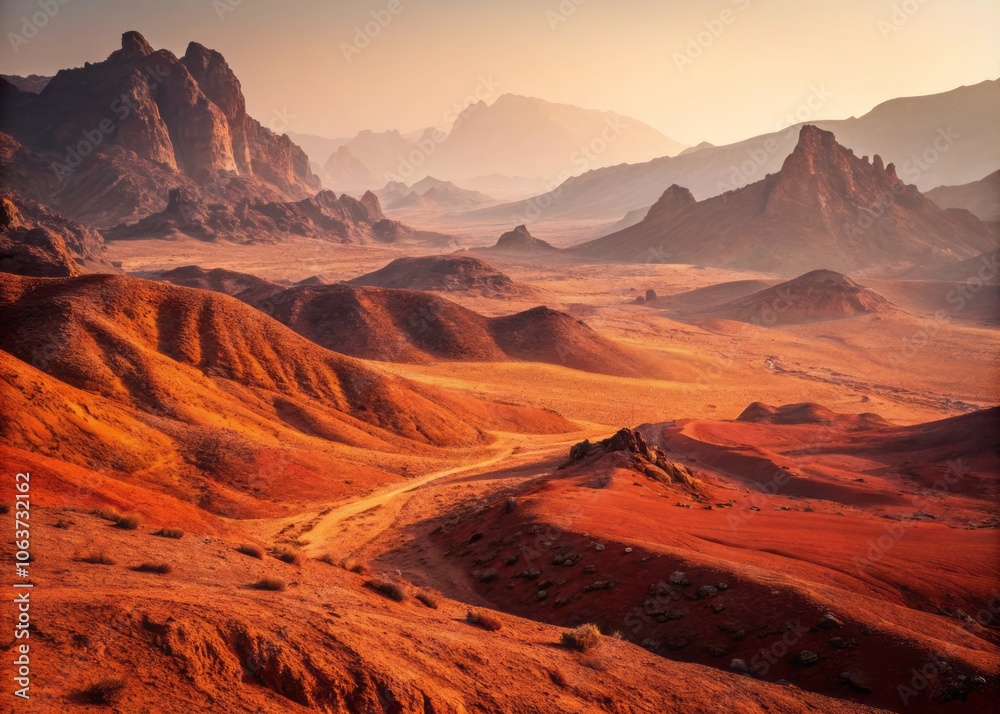 Fototapeta premium Vibrant Red and Orange Terrain with Undulating Patterns Creating a Dynamic Natural Landscape Scene