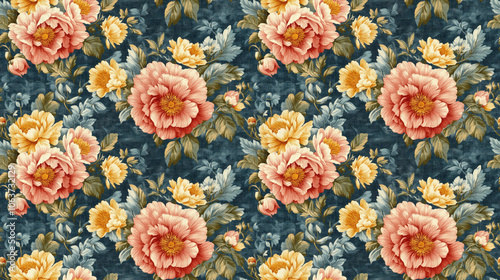 Wallpaper Mural Seamless pattern of vintage big flowers on soft woven rayon fabric ideal for home decorative upholstery Torontodigital.ca