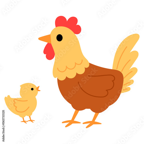 happy hen and chick illustration