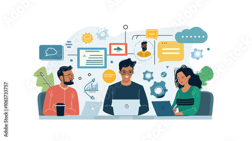 Wallpaper Mural A small business team working together in a hybrid work environment, using AR tools for remote collaboration, ensuring seamless communication and teamwork in the digital age Torontodigital.ca