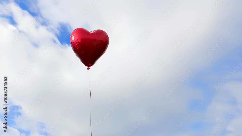 Red Heart Balloon Floating in Blue Sky Red Heart Balloon Floating in Blue Sky