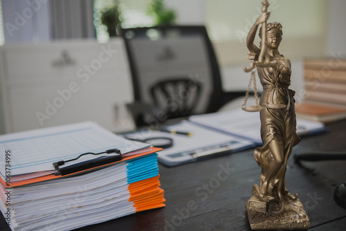 An Asian male lawyer meticulously reviews legal documents, ensuring accuracy and compliance for an upcoming court case. He highlights key points and prepares strategies to effectively