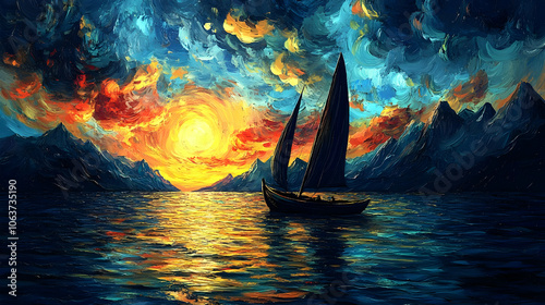 Sailboat at Sunset in a Dra...
