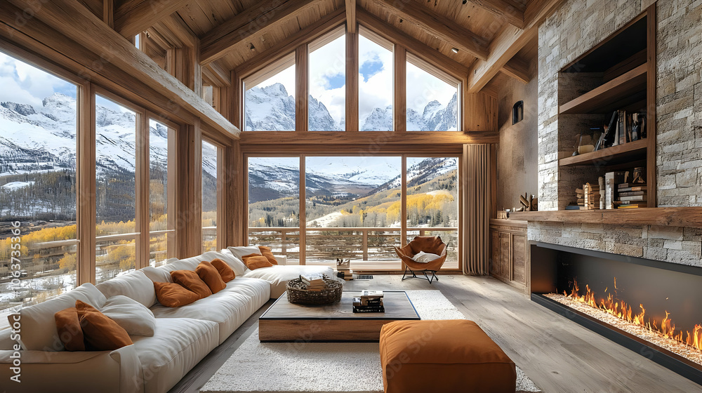 Mountain View Living Room Interior Design 3D Render Mountain View Living Room Interior Design 3D Render