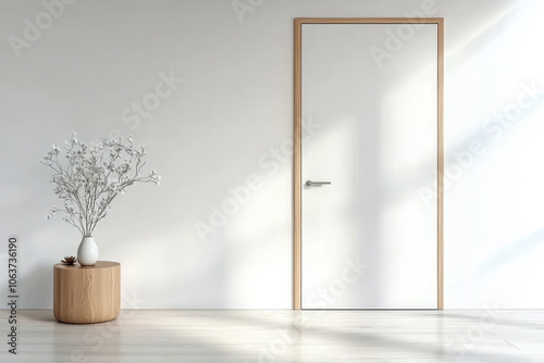 White empty room Interior background with door