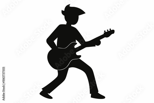 Guitarist silhouette. Man playing guitar silhouette black icon on white background.