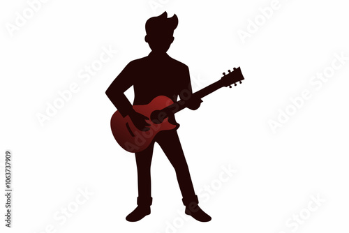 Guitarist silhouette. Man playing guitar silhouette black icon on white background.