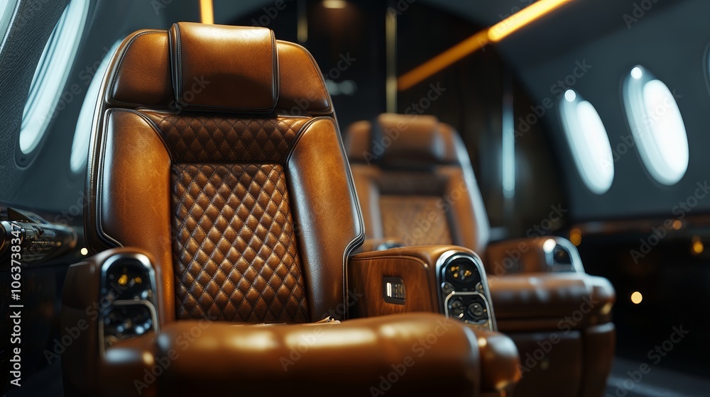 Modern Luxury Seats in Private Jet Interior Modern Luxury Seats in Private Jet Interior