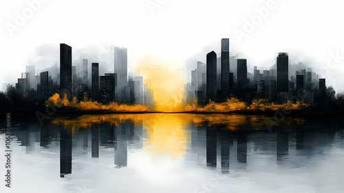 Cityscape Abstract Illustration with Water Reflection